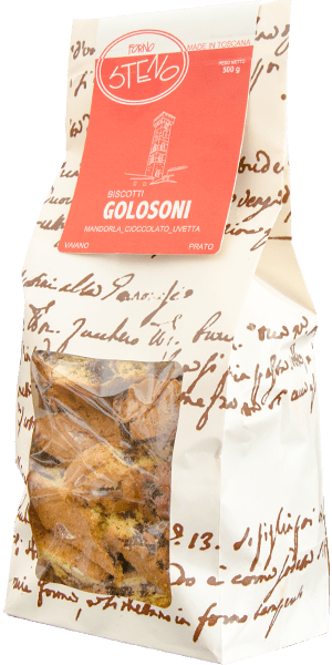 Cantucci Biscotti Golosoni Mandeln Schokolade und Rosinen Forno Steno Made in Toscana 500g